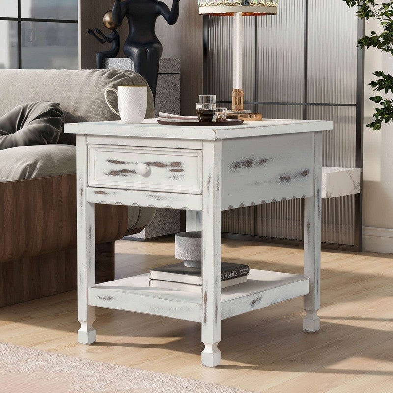 Classical End Table with Open Styled Shelf Large Storage Space