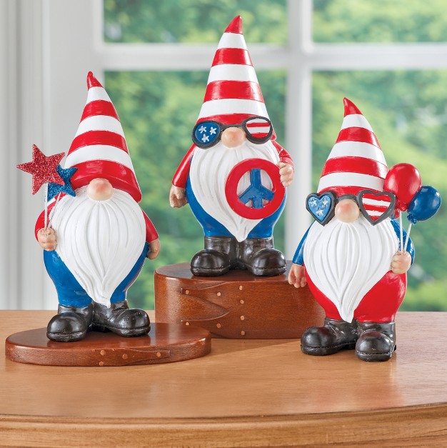 Collections Etc Hand painted Patriotic Peace Gnome Sitters Set Of 3 3 5 X 2 5 X 6