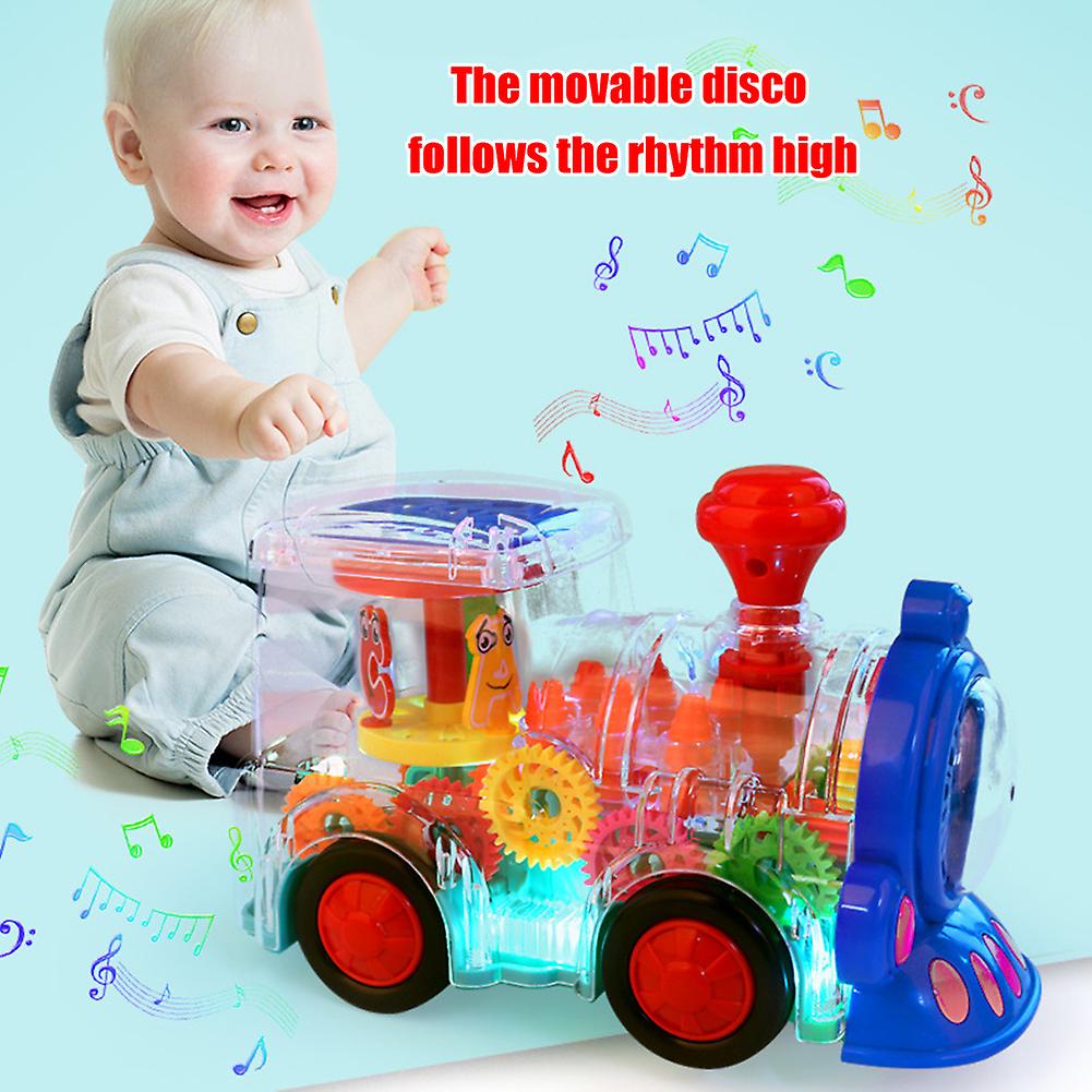 Electric Train Toy With Music Light Transparent Gear Universal Wheel Small Train Children Toy