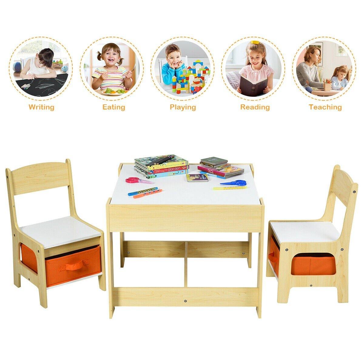 3 in 1 Kids Wood Table & 2 Chair Set | Children Activity Table Desk Sets