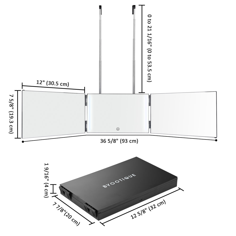 Byootique Trifold Mirror with Light 3 Way Mirror for Self Haircut