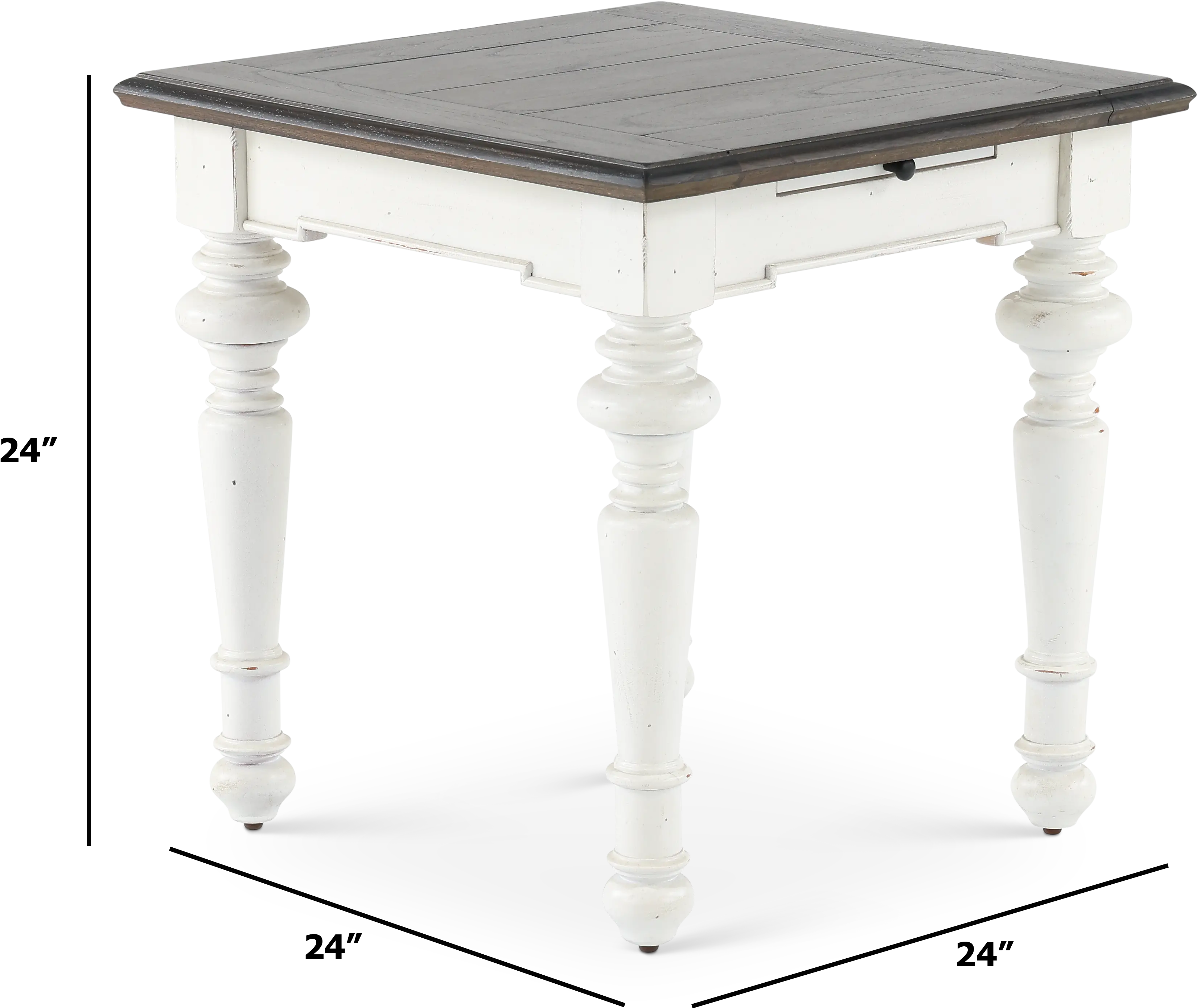 European Cottage Charcoal Gray and White End Table