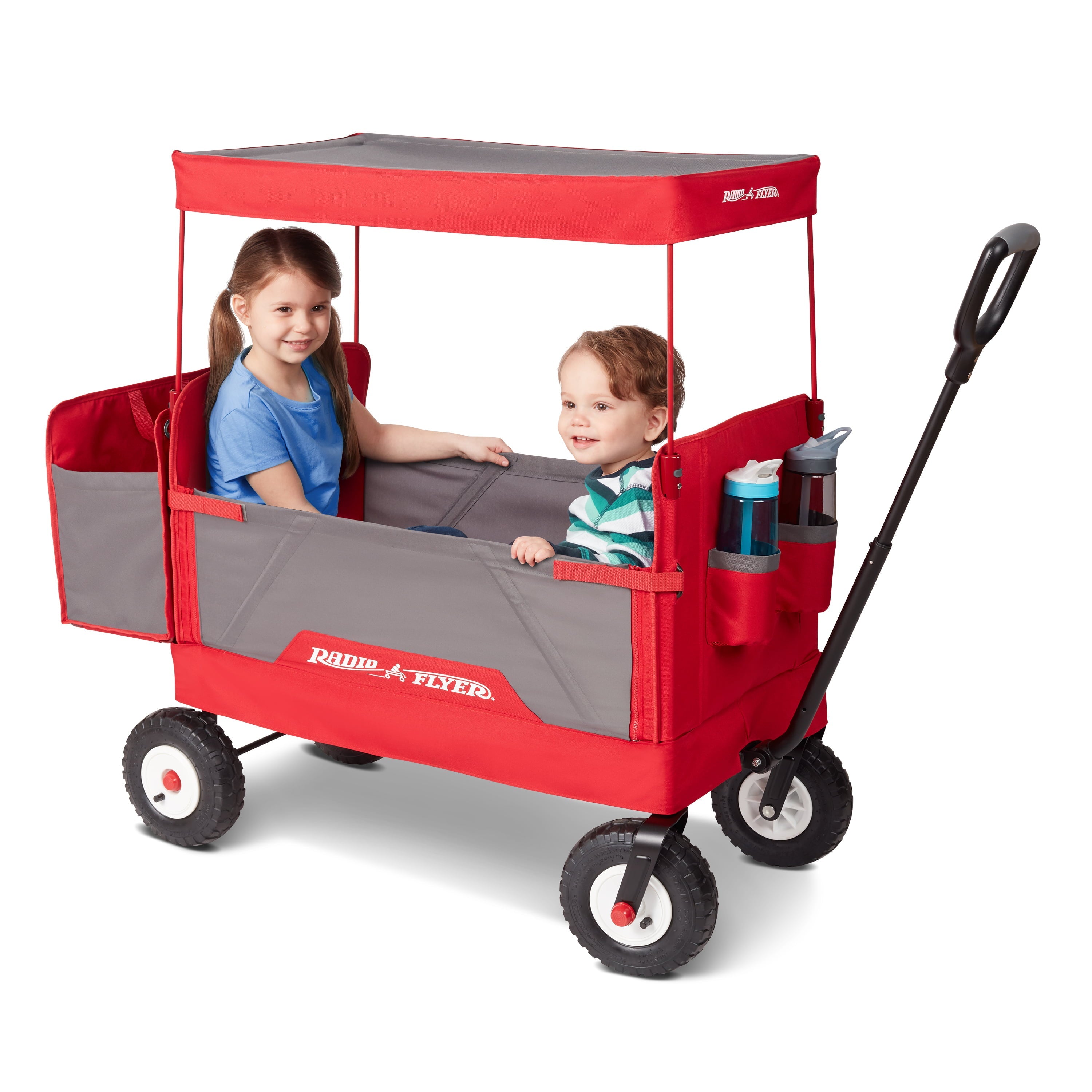 Radio Flyer, 3-in-1 All-Terrain EZ Fold Wagon with Canopy, Red and Gray, Air Tires