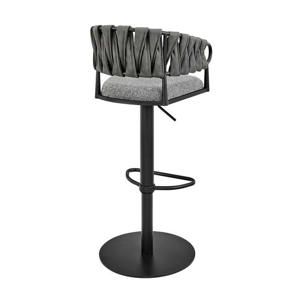 Silabe Adjustable Bar Stool in Black Metal with Grey Fabric and Faux Leather