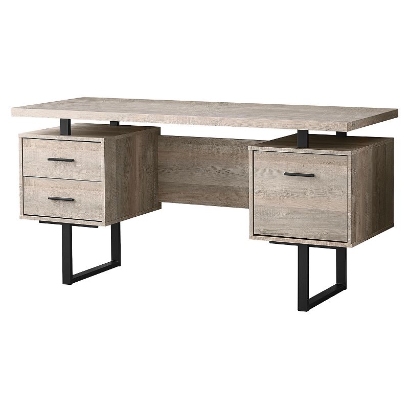 60 Taupe Brown and Black Contemporary Rectangular Computer Desk