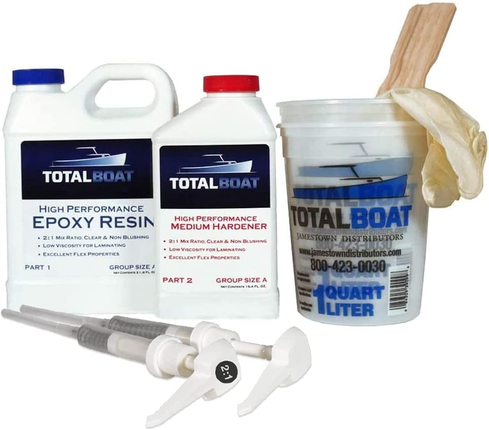 TotalBoat High Performance Epoxy Kit, Crystal Clear Marine Grade Resin and Hardener for Woodworking, Fiberglass and Wood Boat Building and Repair (2 Gallon, Fast)