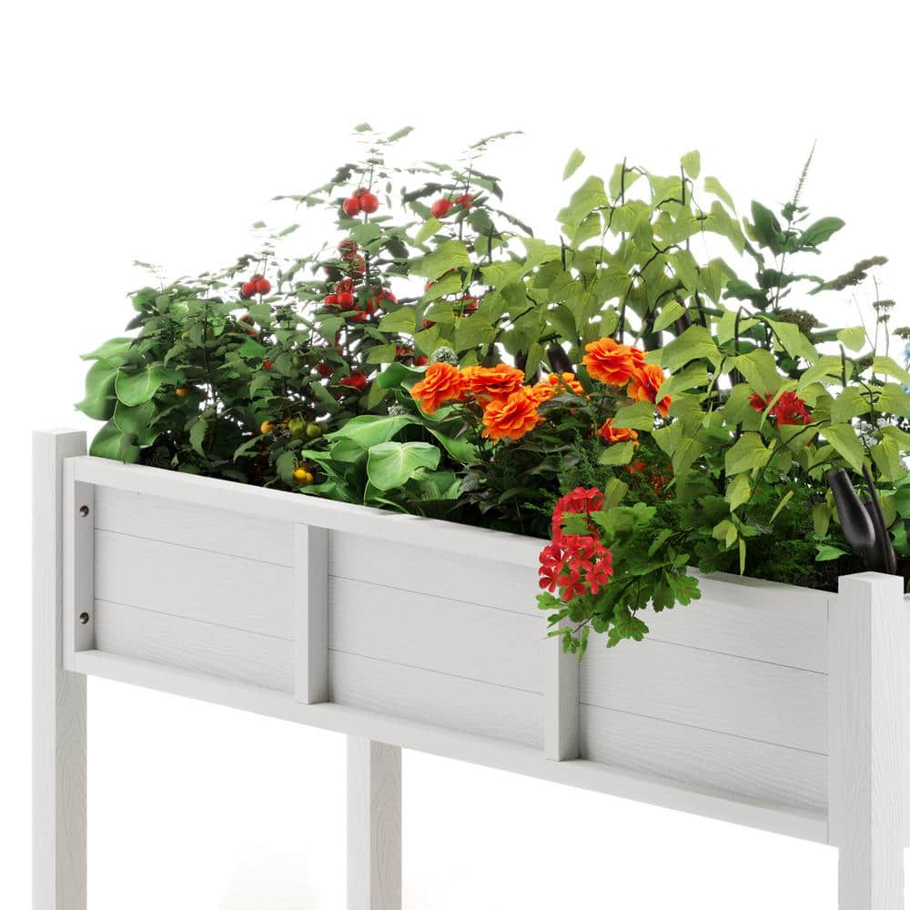 LUE BONA 48in.x18in.x30in.Raised Planter Boxes， Elevated Plastic Garden Bed Stand for Backyard， Patio， Balcony-White DPTHD230022-6