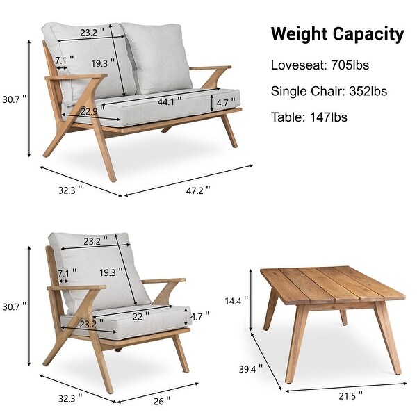 Grey+Brown Acacia Wood 4piece Outdoor Patio Furniture Sofa Set with Waterproof Frame