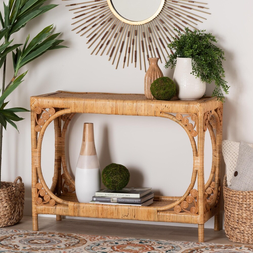 bali   pari Ramona Modern Bohemian Light Honey Rattan Console Table