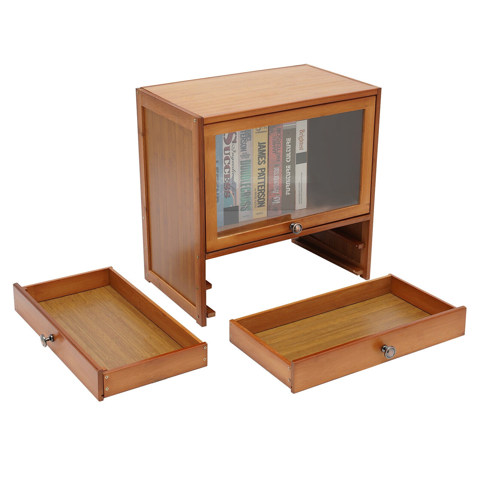 MIDUO Nightstand with 2 Drawers Bamboo Book Shelf Sofa Side Coffee Table