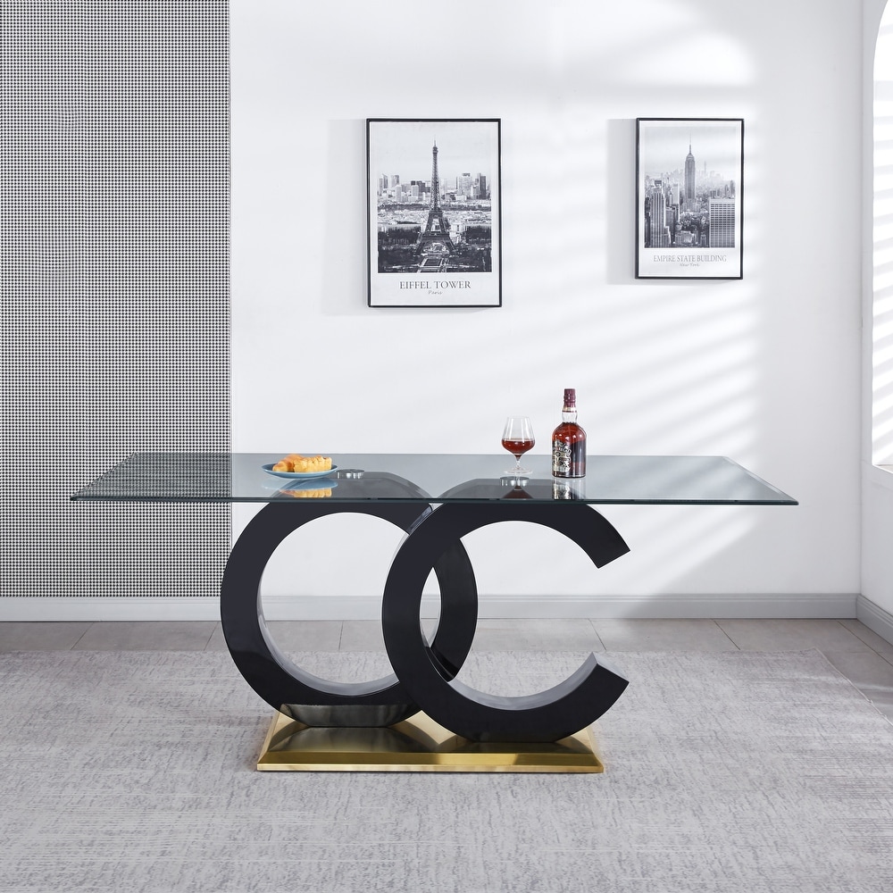 Tempered Glass Dining Table with MDF Middle Support and Stainless Steel Base for Modern Design