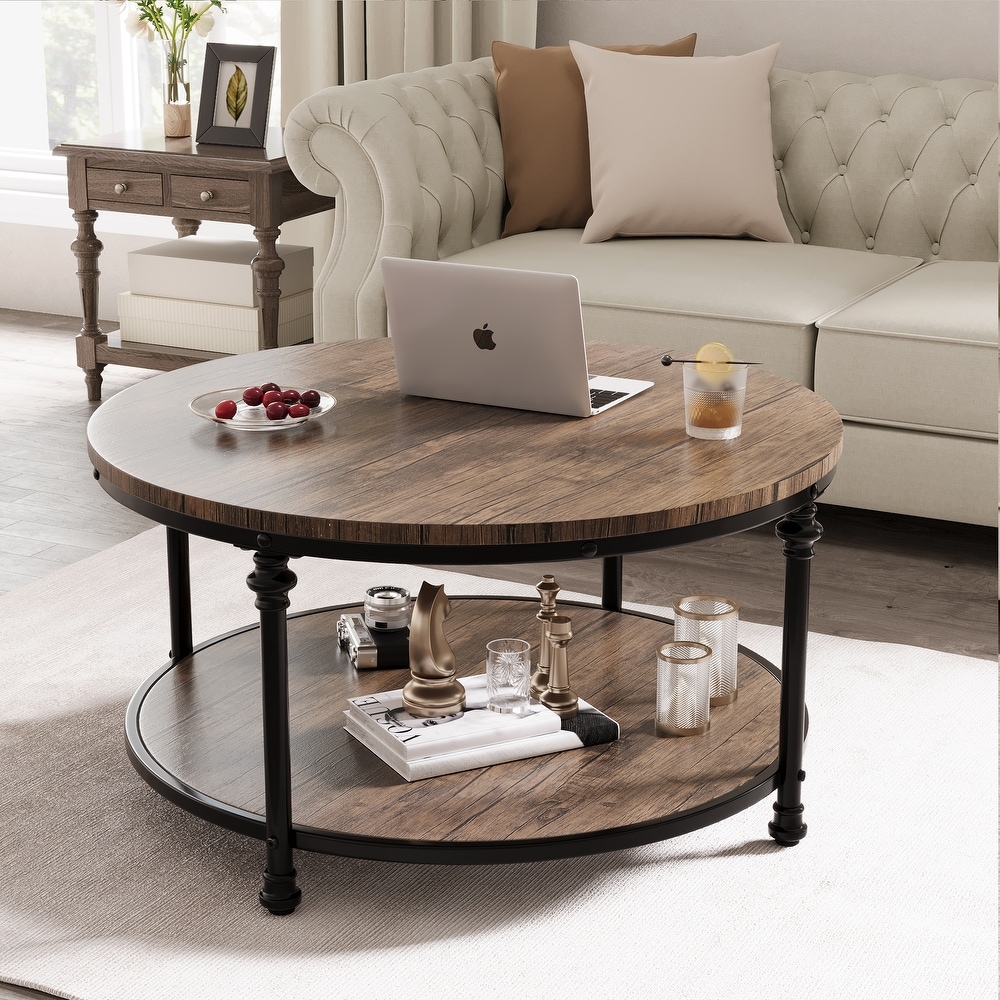 2 tier Roman Round Coffee Table for Living Room