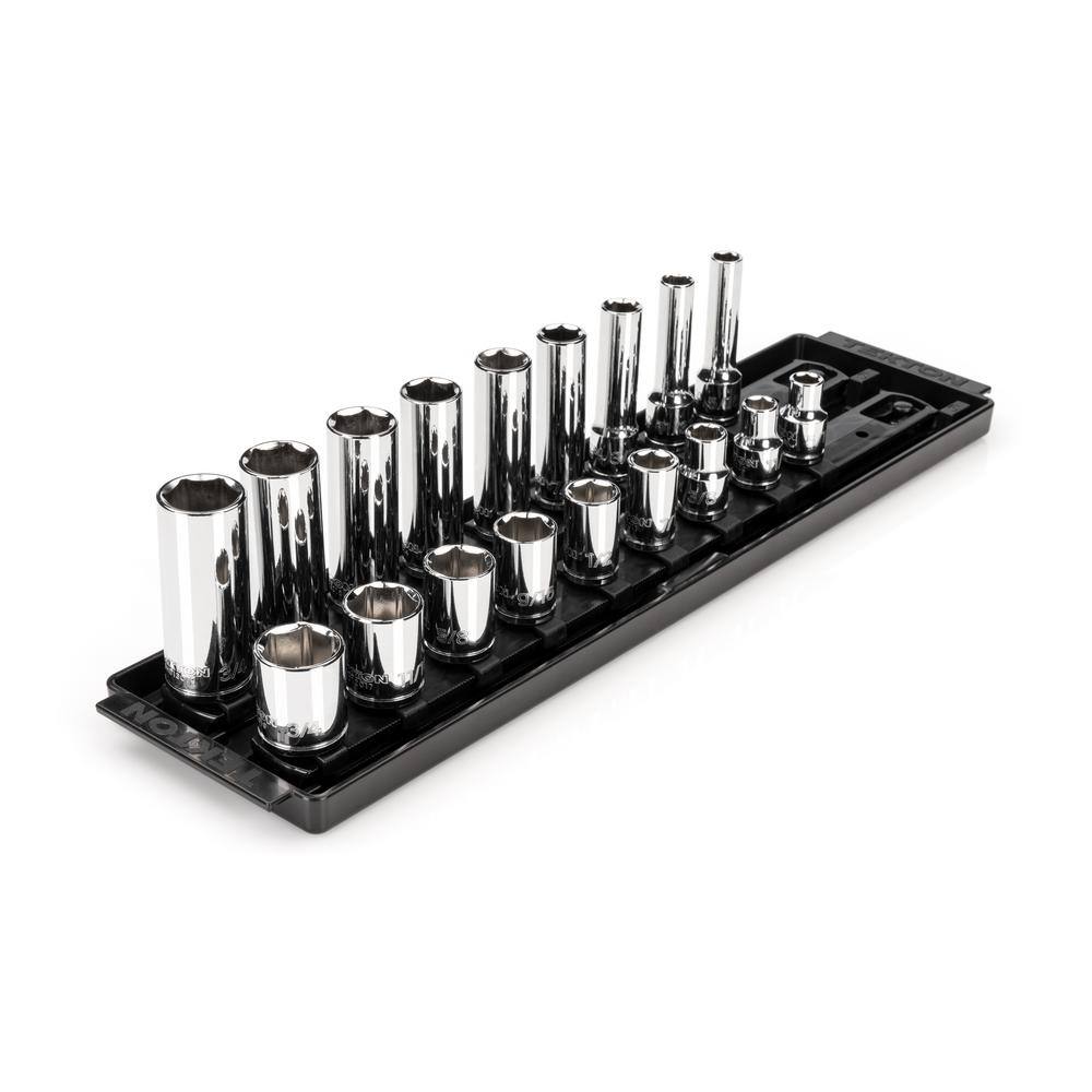 TEKTON 38 in. Drive 6-Point Socket Set with Rails (516 in.-34 in.) (18-Piece) SHD91213