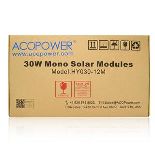 ACOPower 30-Watt 12-Volt Mono Solar Panel Compatible with Portable Chest Fridge Freezer Cooler HY030-12M