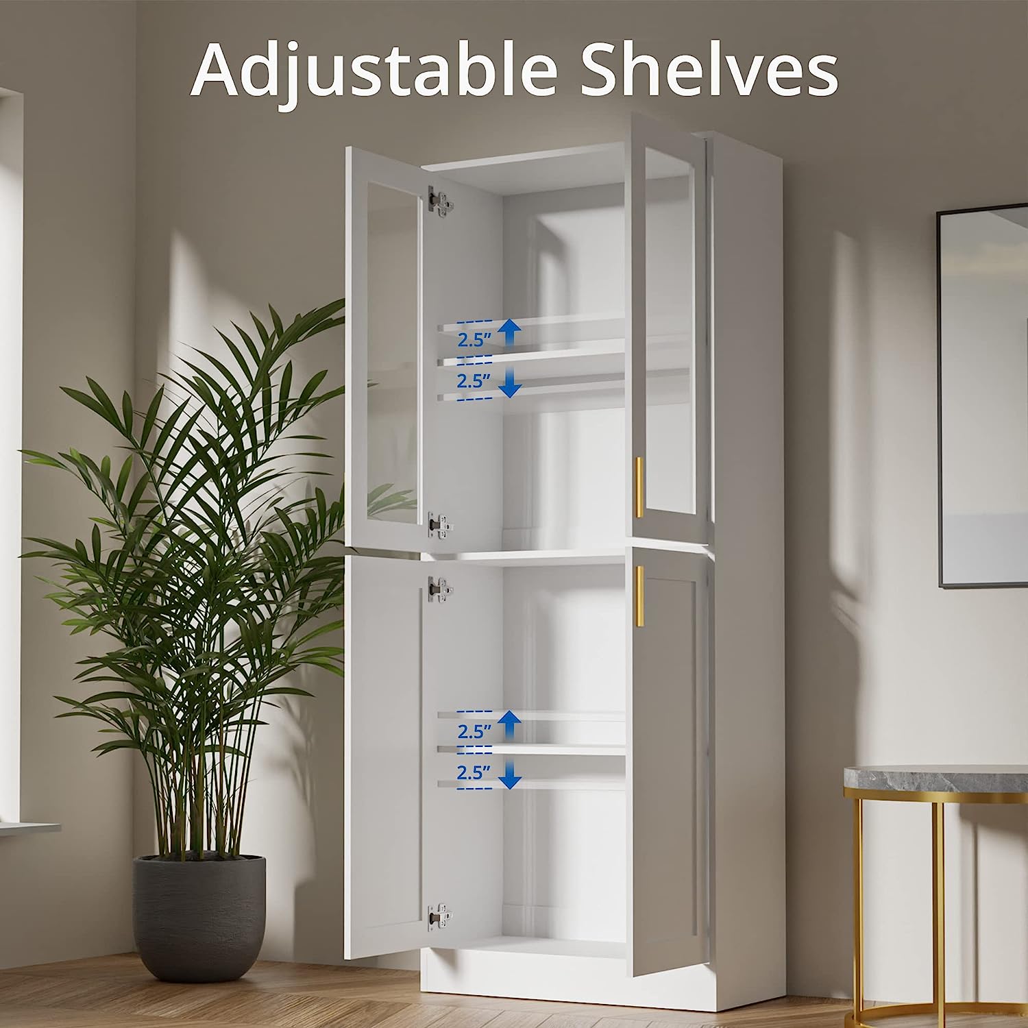 70 inches Tall Display Bookcase Tall Cabinet with Acrylic Glass Doors and Adjustable Shelves