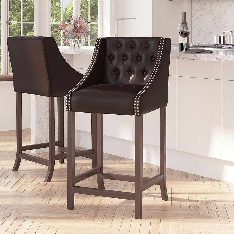 Merrick Lane Hadleigh Upholstered Barstool 30 High Transitional Tufted Barstool with Accent Nail Trim