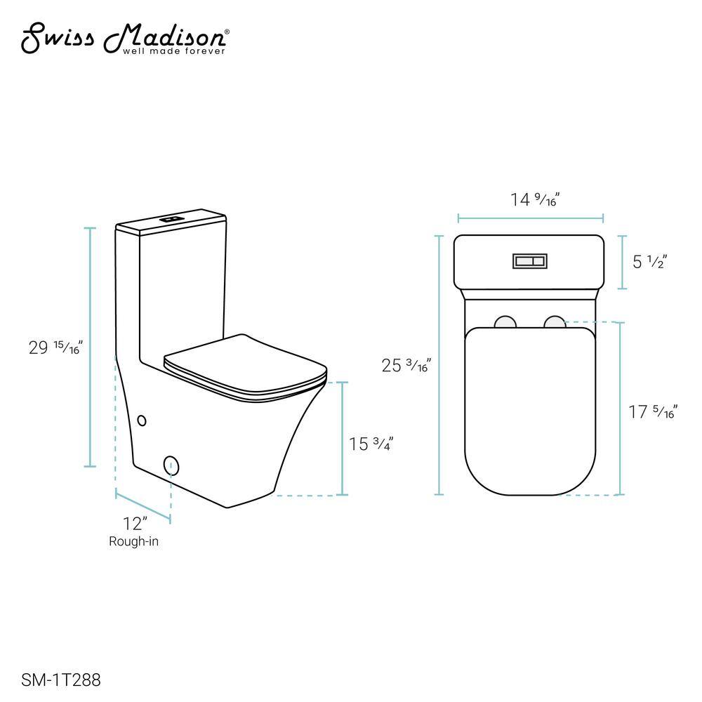 Swiss Madison Eclair One-Piece 0.81.28 GPF Dual Flush Square Toilet in Glossy White Seat Included SM-1T288