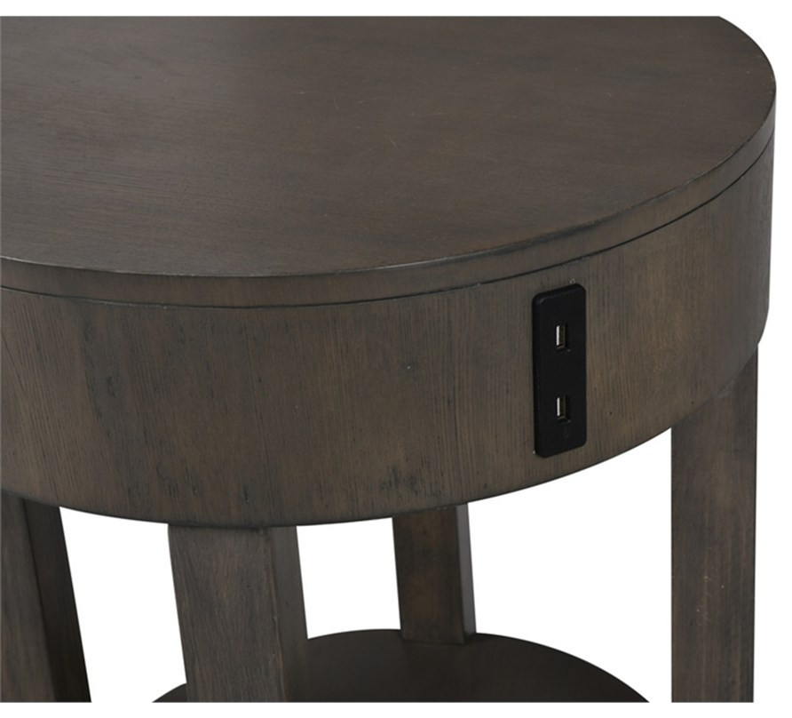 Jonah Light Brown Engineered Wood Round End Table with USB Ports   Transitional   Side Tables And End Tables   by Homesquare  Houzz