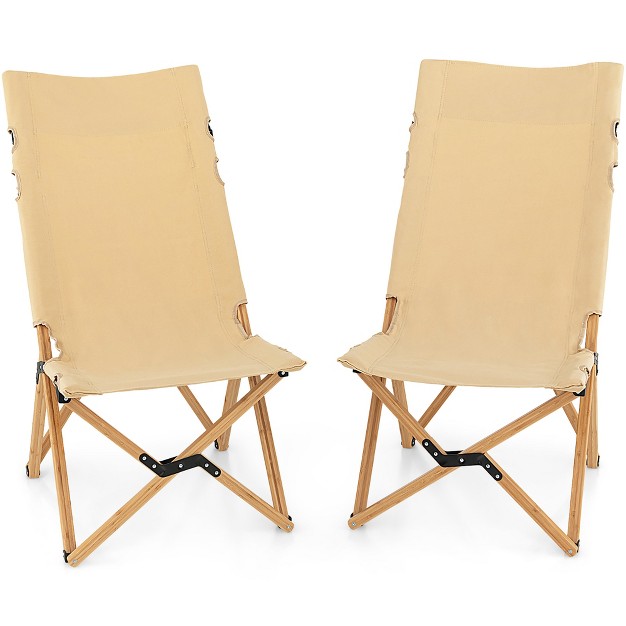 Costway 2 Pcs Patio Folding Camping Chair Portable Fishing Bamboo Adjust Backrest W Bag