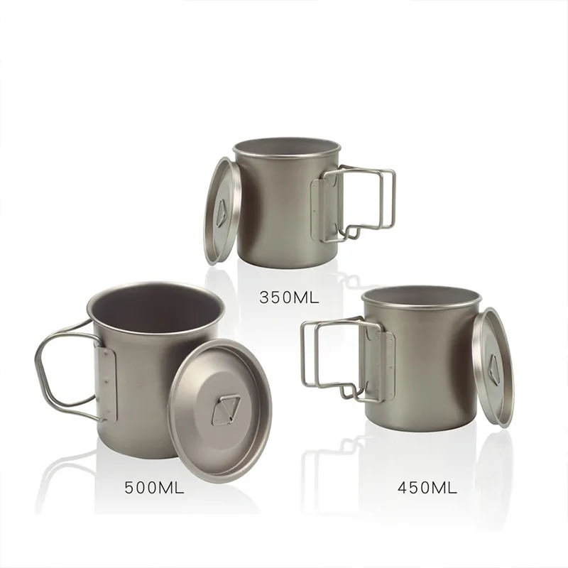 Pure Titanium Outdoor hiking cup ultralight  350ml 450ml  foldable Mug titanium cup camping