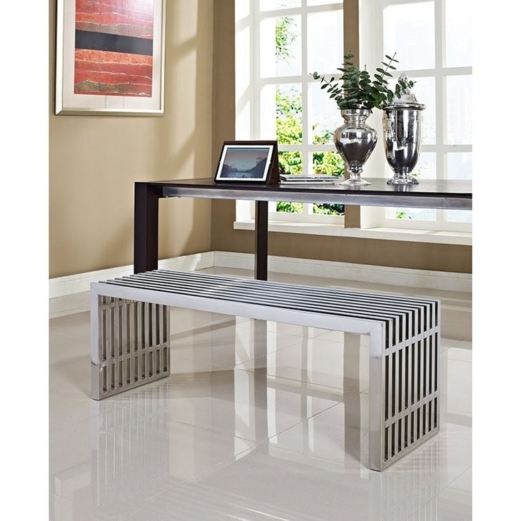 Gridiron Large Stainless Steel Bench in Silver