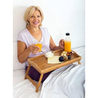 Home-it Wooden Breakfast Bed Tray with Folding Legs - Bamboo Bed Table - Bed Tray Table - Bed Tray with Legs Natural Color 284hd