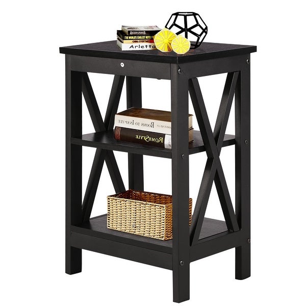 Modern End Table with 3-Tier Open Storage Shelves