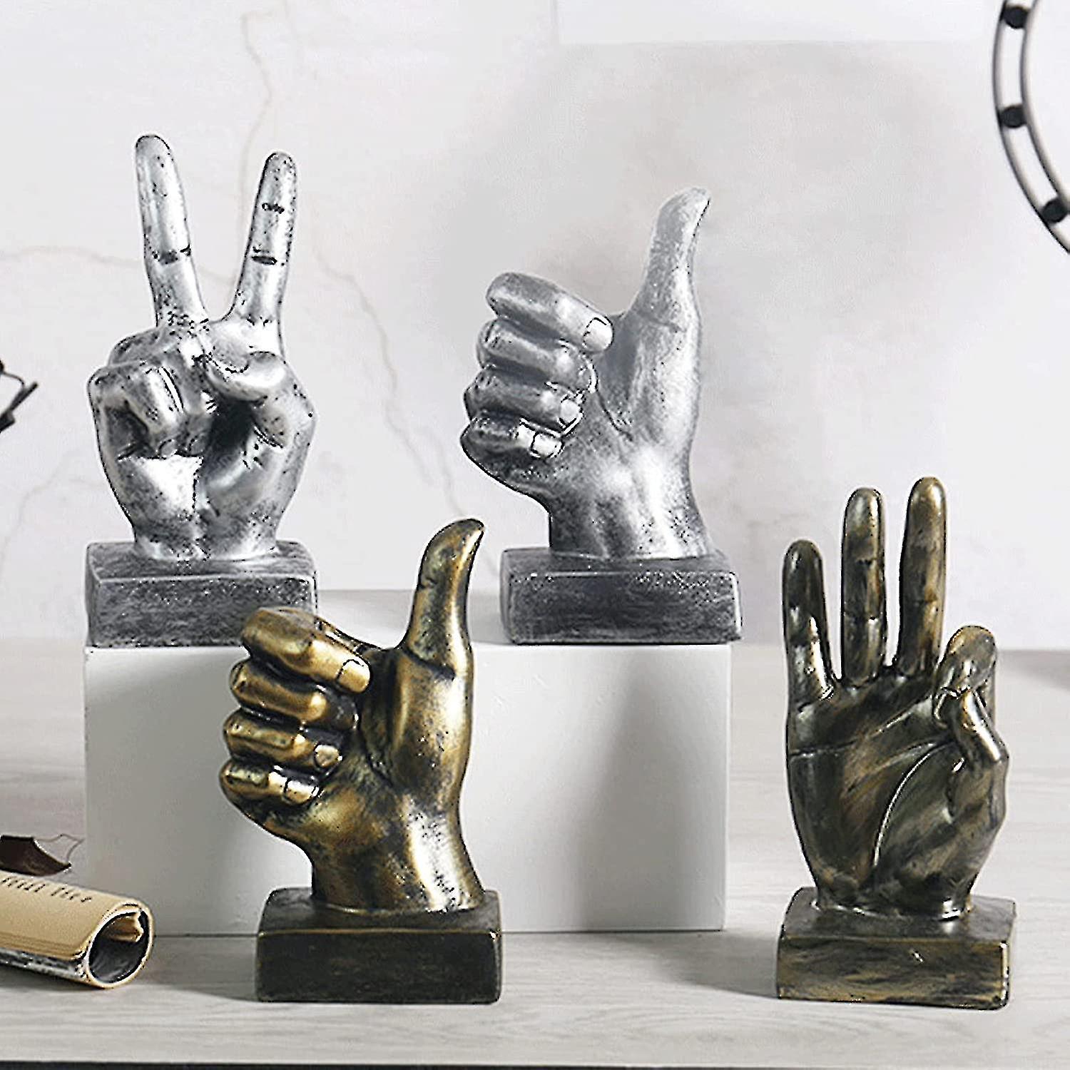 Hand Sculpture Decor Resin Finger Desk Statues， Handmade Table Decoration Resin Finger Gesture