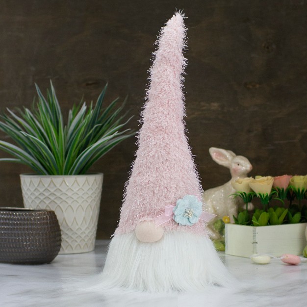 Pink And White Spring And Easter Gnome Table Top Head With A Blue Flower