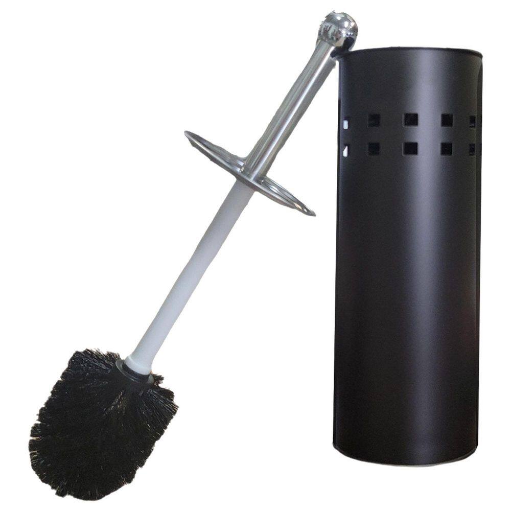 Perforated Metal Bath Free Standing Toilet Bowl Brush with Holder Stainless Steel Lid Color: Black 6602103