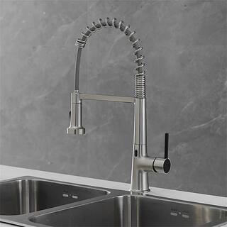 FLG Touchless Kitchen Sink Faucet With Pull Down Sprayer Commercial Single Handle Sensor Automatic Brass Taps Brushed Nickel CC-0053-BN