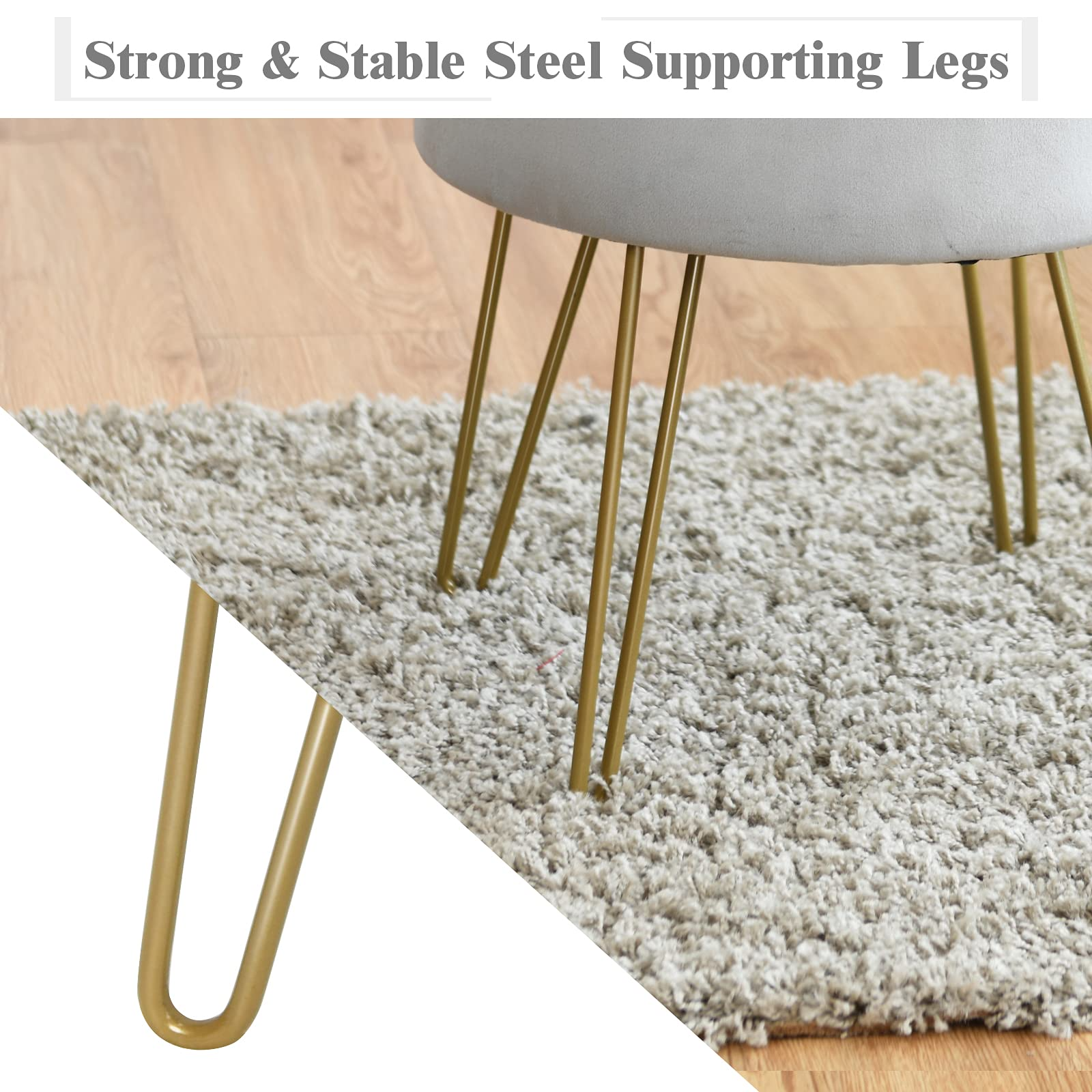 Velvet Footrest Stool Round with Storage Function