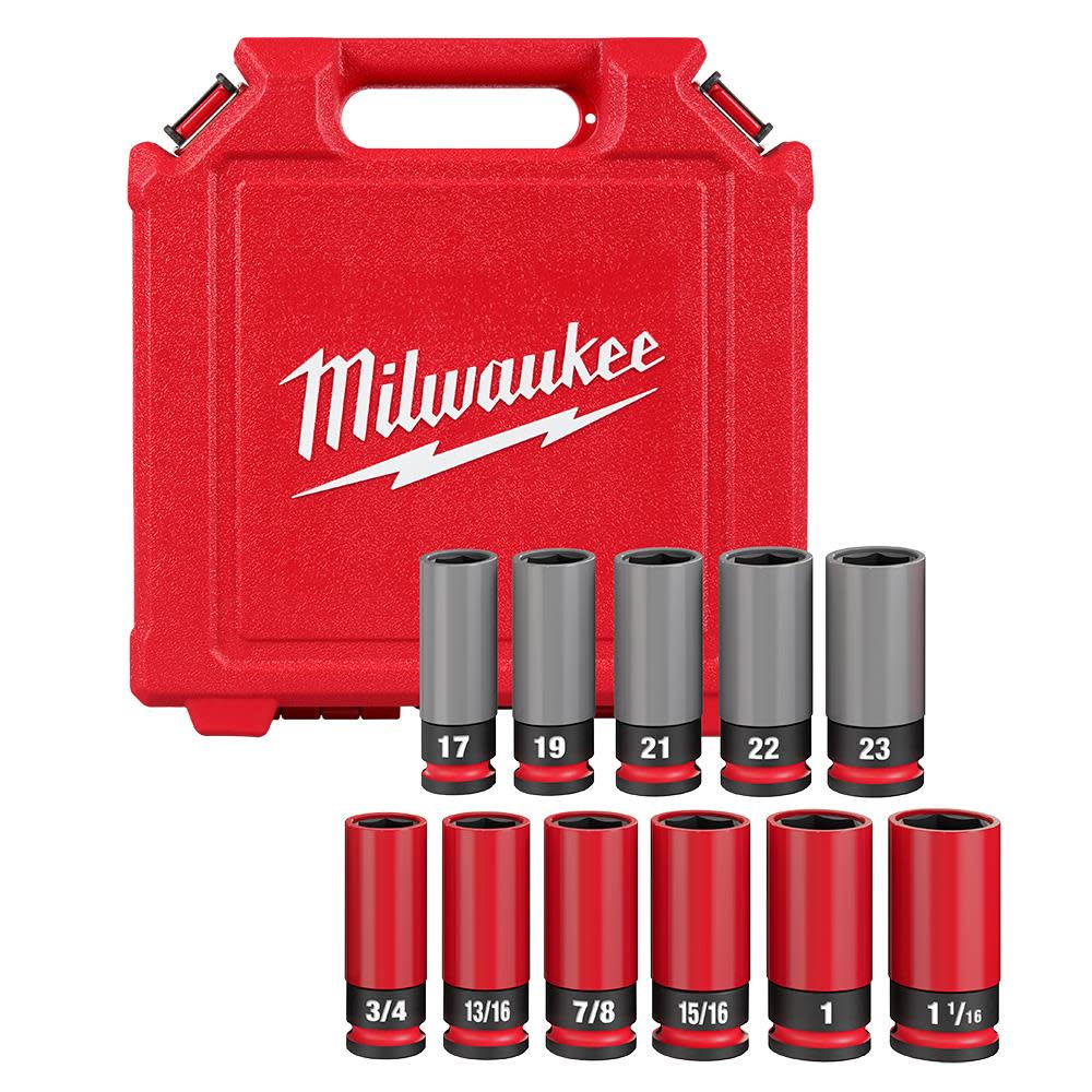 Milwaukee SHOCKWAVE Impact Duty Socket 1/2 Drive SAE & Metric Lug Nut Wheel Set 11pc 49-66-7833 from Milwaukee