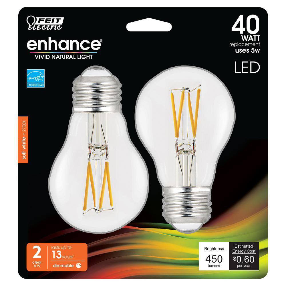 Feit Electric 40-Watt Equivalent A19 Dimmable CEC 90+ CRI Indoor Clear Glass LED Light Bulb Soft White (24-Pack) BPA1940CL927CAFIL212