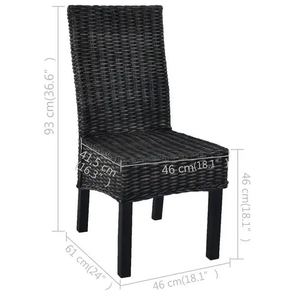 vidaXL Dining Chairs 4 pcs Black Kubu Rattan and Mango Wood (2x246656)