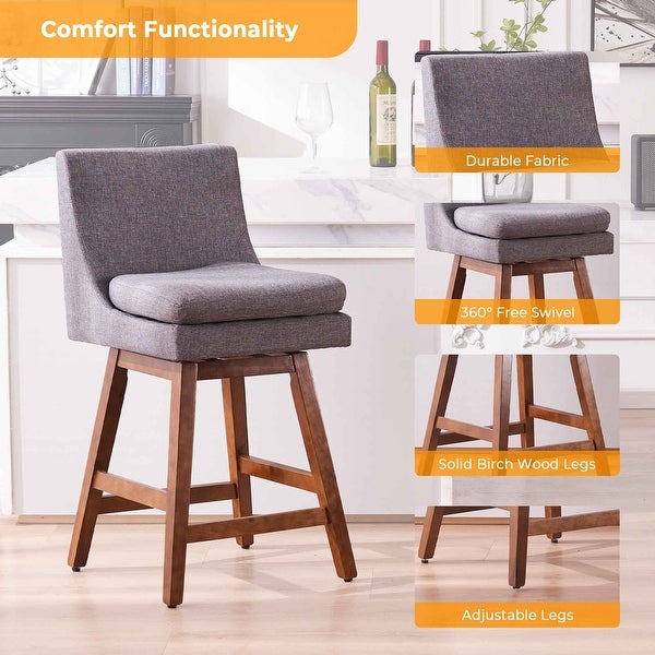 Faux Linen Swivel Bar Stools Set of 2， High Back Bar Height