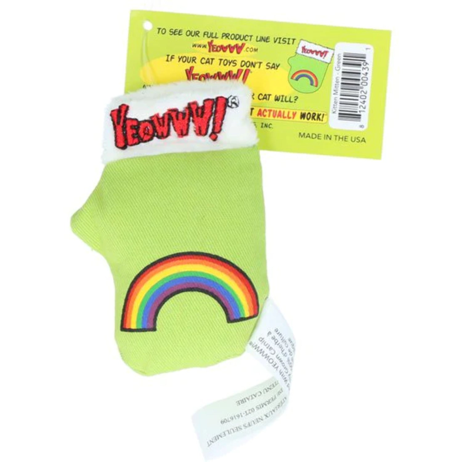 Yeowww! Holiday Catnip Kitten Mittens Cat Toy Green Rainbow