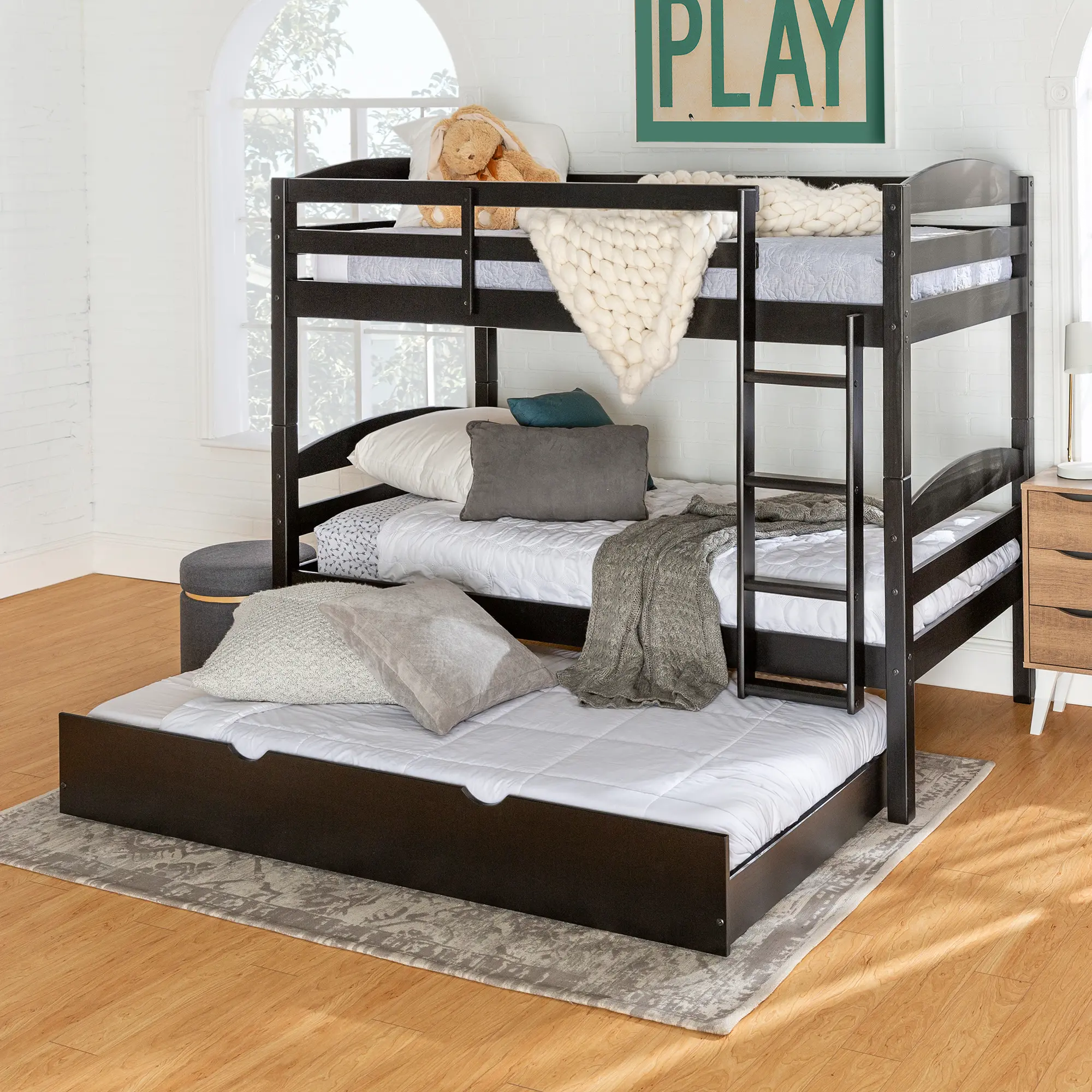 Black Twin-Over-Twin Bunk Bed with Trundle - Walker Edison