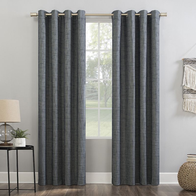 Sun Zero Kline 100% Blackout Thermal Burlap Weave Grommet Window Curtain