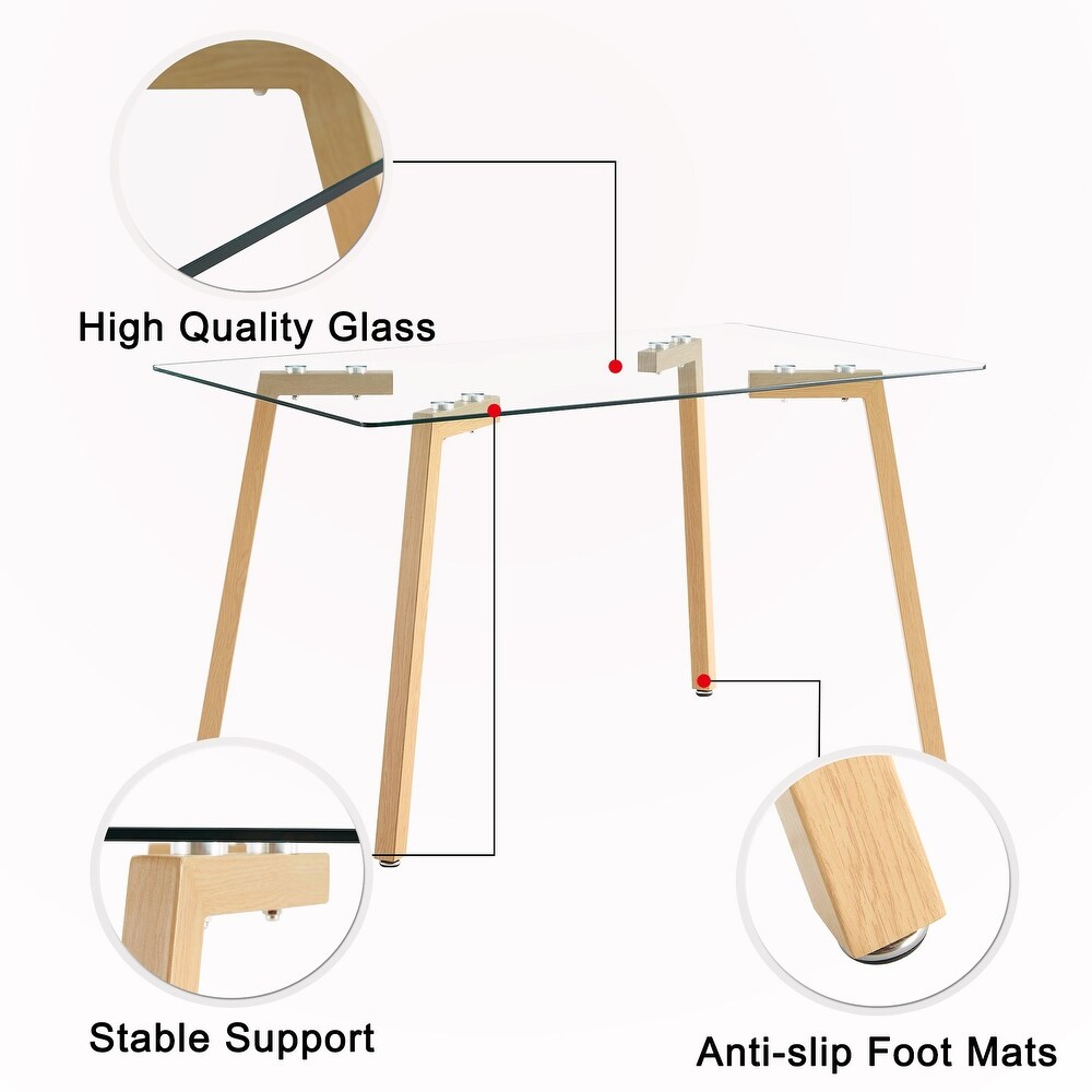 Rectangular Glass Dining Table with Metal Legs