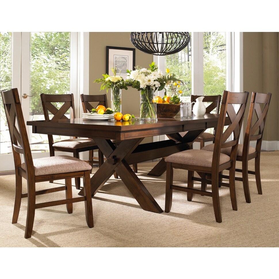 Kraven Brown Rustic Wood Farmhouse 7 Piece Dining Set