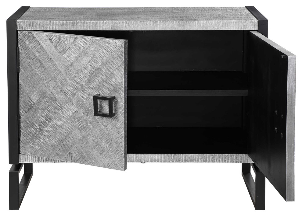 Luxe Modern Gray Herringbone Pattern Accent Cabinet Black Geometric Squares   Industrial   Accent Chests And Cabinets   by My Swanky Home  Houzz