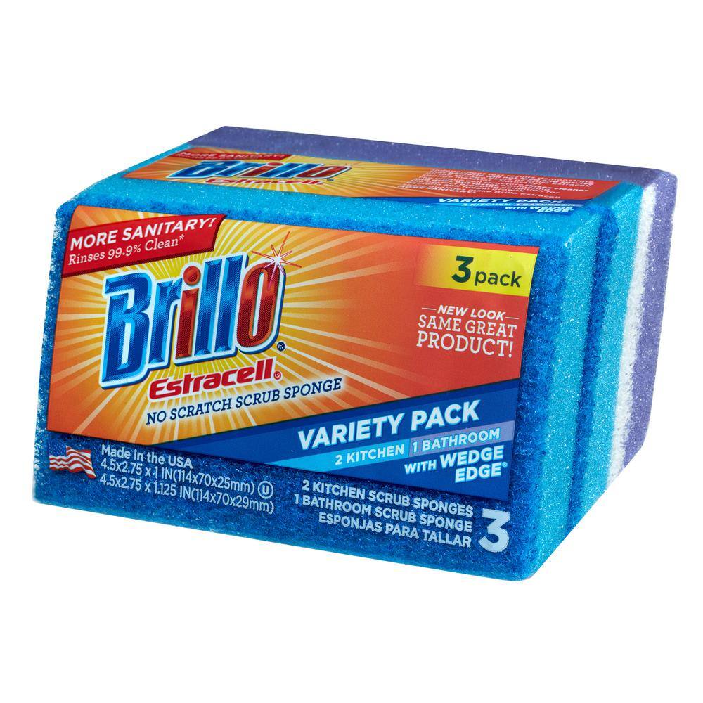 Brillo Estracell No-Scratch Wedge Edge Variety Kitchen and Bath (3-Count Case of 8) 21035