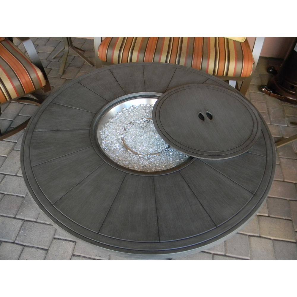 Hiland 44 in. x 24 in. Round Aluminum Propane Fire Pit in Brushed Wood Finish FS-2017-FPT