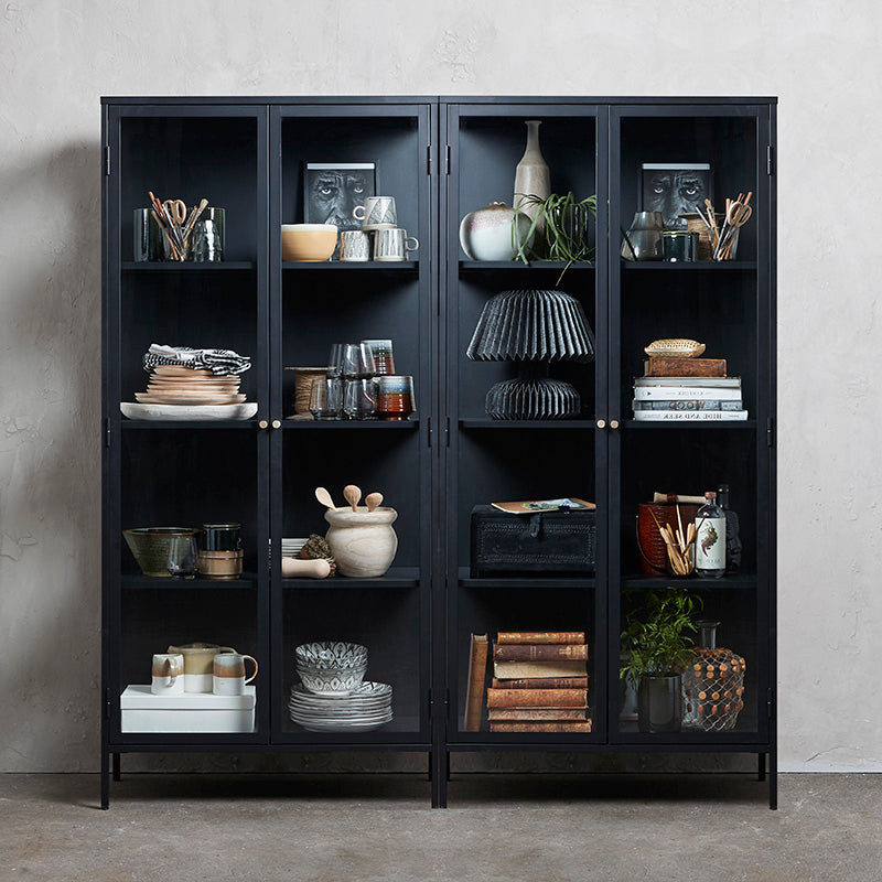 CARMEL 2 Door Glass Display Cabinet 90x190cm - Black