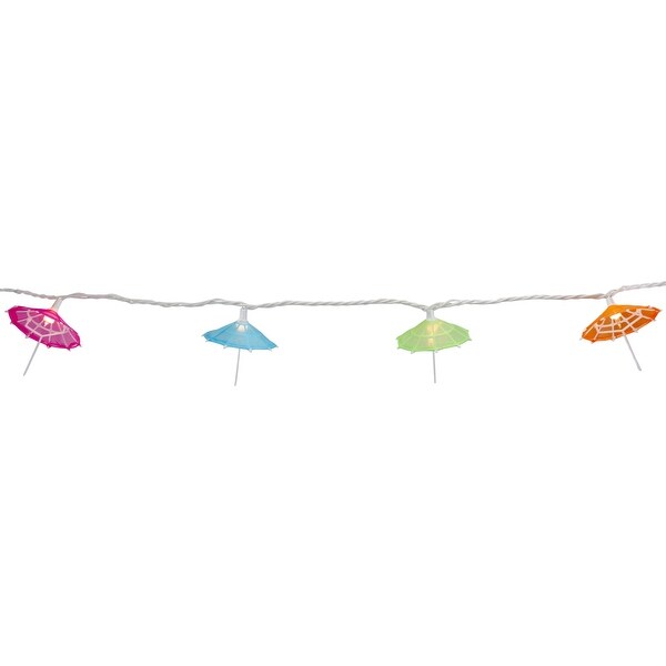 10 Colorful Drink Umbrella Novelty String Lights，6.5 ft White Wire