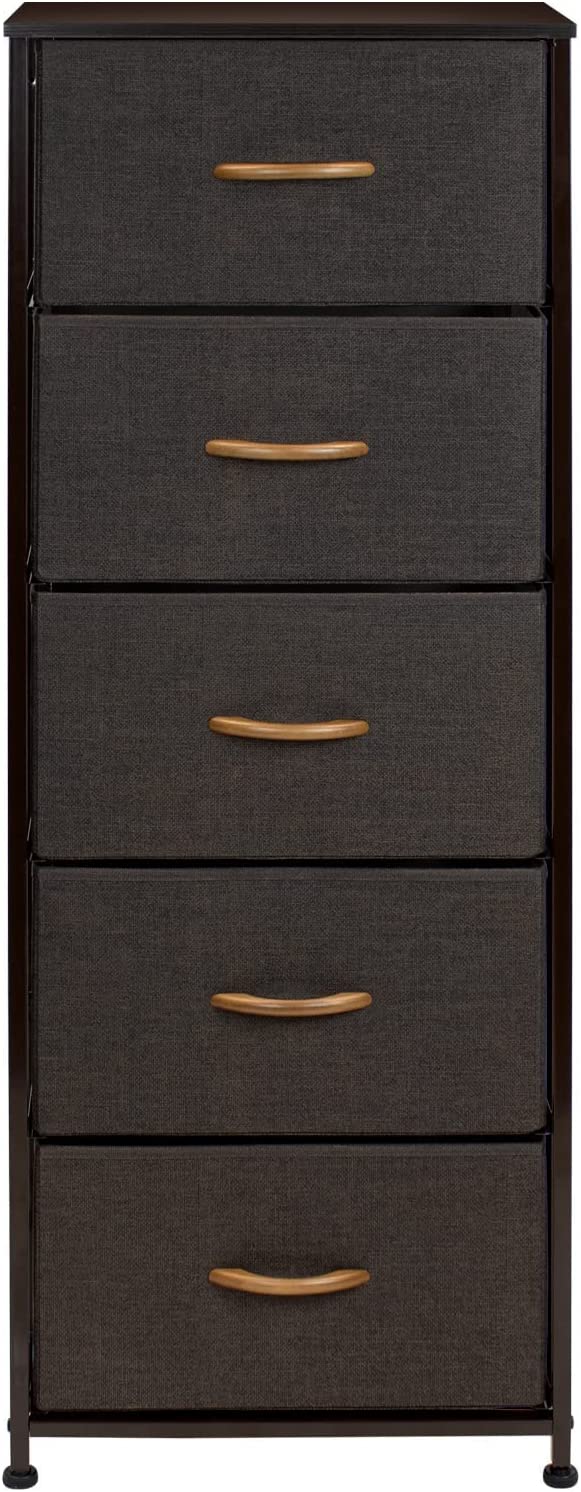 Sorbus Dresser Storage Tower, Organizer for Closet, Tall Dresser for Bedroom, Chest Drawer for Clothes, home office, Living Room, College Dorm, Steel Frame, Wood Top, Fabric, 5 Drawers