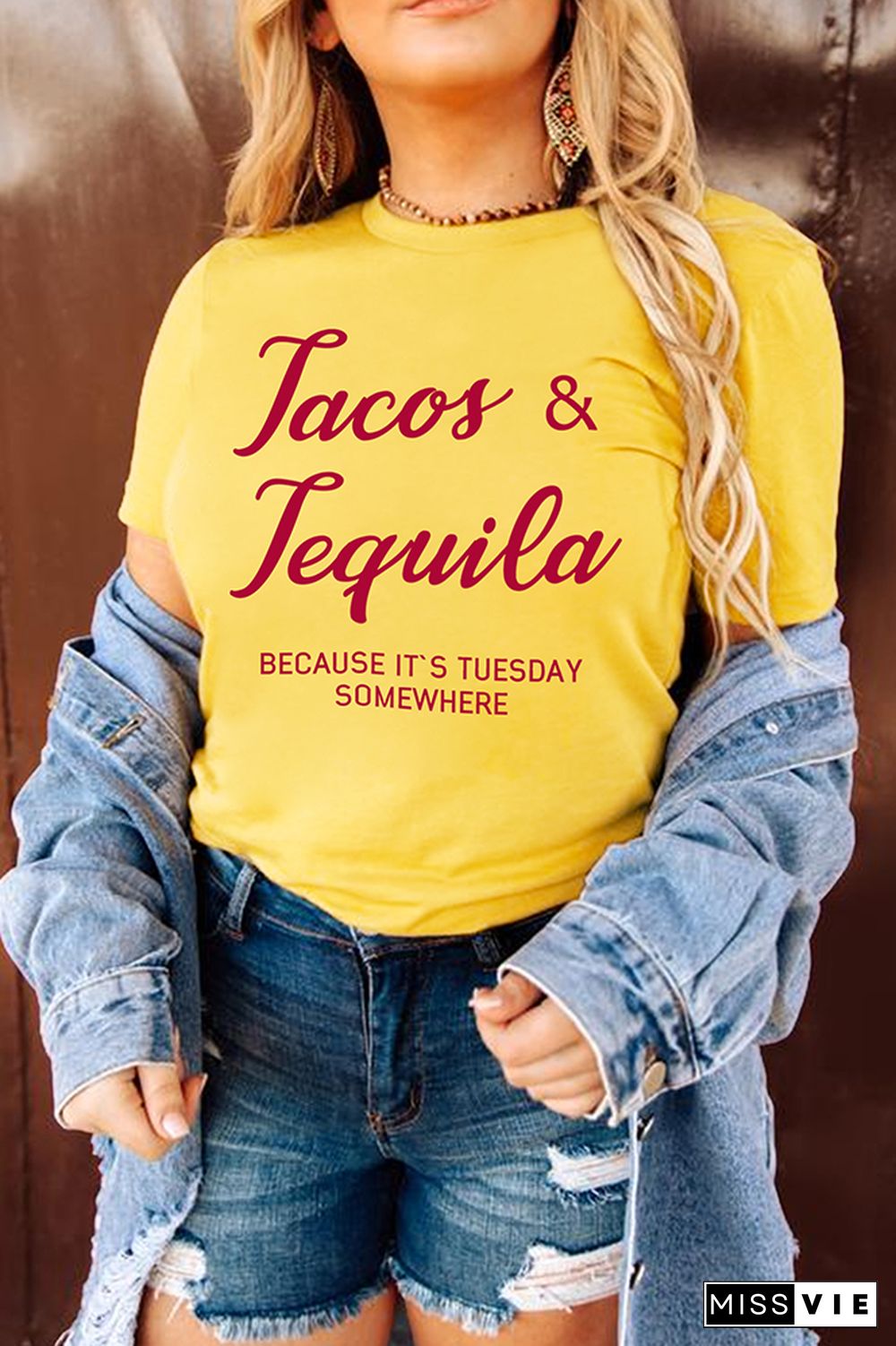 Tacos and Tequila Because It's Tuesday Somewhere Print Graphic Tees for Women Wholesale Short Sleeve T shirts Top