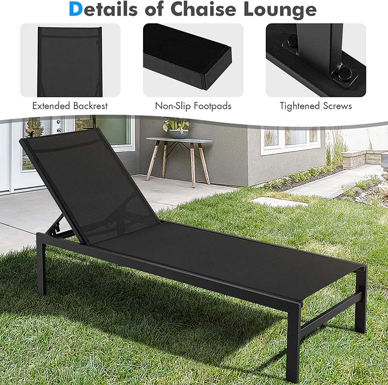 Quick-drying Fabric Sun Lounger for Pool Deck Patio Beach Lawn, 6-Position Aluminium Outdoor Chaise Lounge Chair