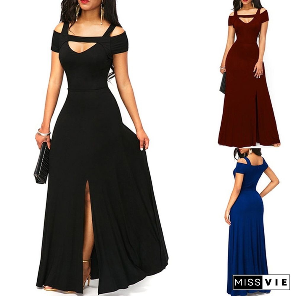 Womens Cold Shoulder V Neck Bodycon Prom Evening Club Maxi Long Dresses Party Dress